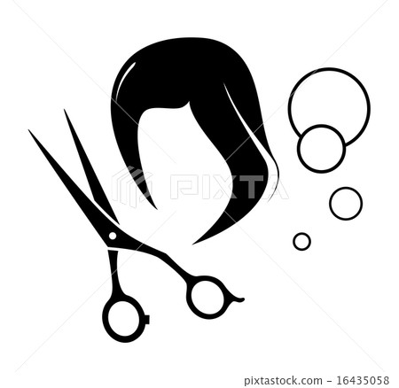 barber icon with tools and wig silhouette 16435058