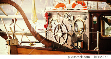 Retro filtered photo of old sailing boat bridge. 16435148