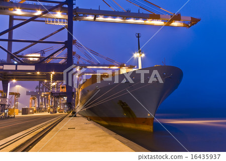 Container Cargo operation in busy port terminal. Container Cargo operation in busy port terminal. 16435937
