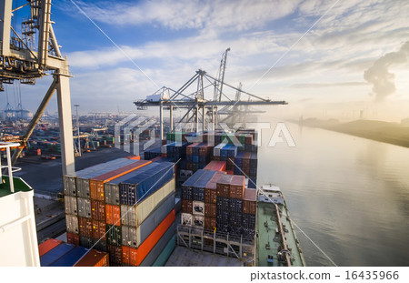 Container Cargo operation in busy port terminal. Container Cargo operation in busy port terminal. 16435966