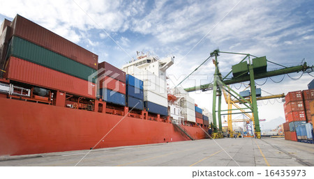 Container Cargo operation in busy port terminal. Container Cargo operation in busy port terminal. 16435973