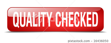 Quality Checked Red Square 3d Isolated Web Button - Stock Illustration 