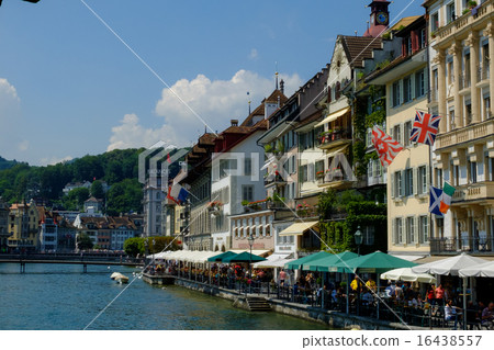 Terrace seating along the River Lucerne in Switzerland Terrace seating along the River Lucerne in Switzerland 16438557