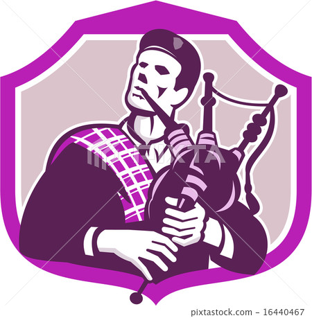 Scotsman Playing Bagpipes Shield Retro 16440467