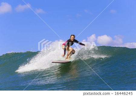 Surfer girl on Amazing Blue Wave 16446245