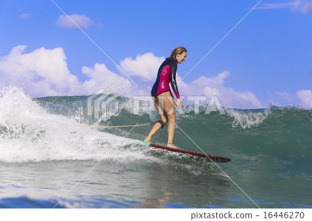 Surfer girl on Amazing Blue Wave 16446270