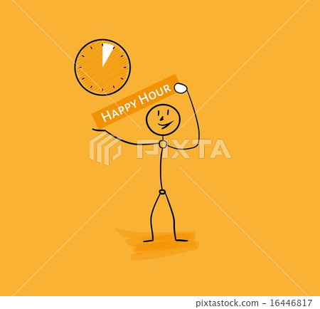 man with happy hour panel with clock 16446817