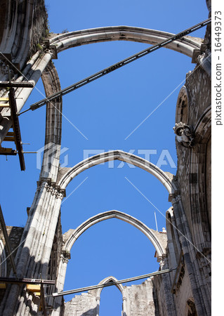 Gothic Arches in Ruins of Carmo Convent in Lisbon 16449373