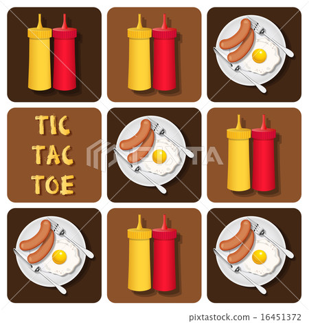 Tic-Tac-Toe of sausage and fried egg and seasoning 16451372