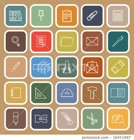 Stationery line flat icons on brown background 16451997