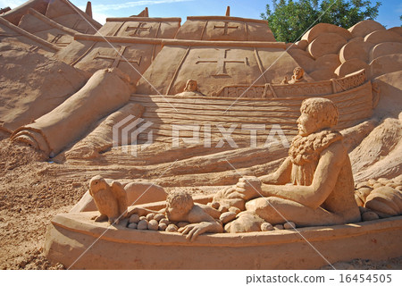 Spanish fregat large sand sculpture, Portugal. Spanish fregat large sand sculpture, Portugal. 16454505