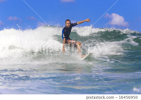 Surfer on Amazing Blue Wave 16456950