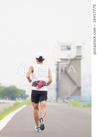 Male jogging Arakawa bank Male jogging Arakawa bank 16457779
