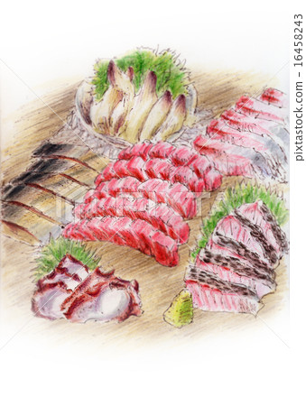 Food illustration - Assorted sashimi 16458243