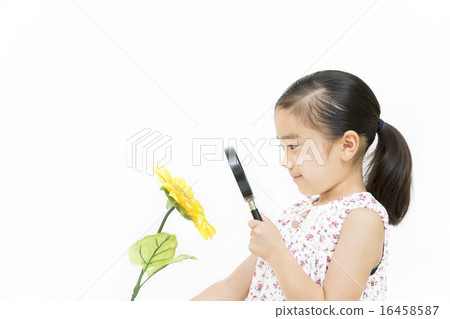 A girl looking through the magnifying glass 16458587