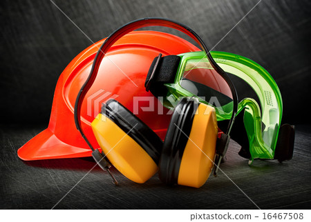 Red helmet with earphones and goggles 16467508