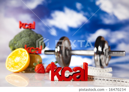 Fitness, dumbbell and sunset, bright colorful tone Fitness, dumbbell and sunset, bright colorful tone 16470234