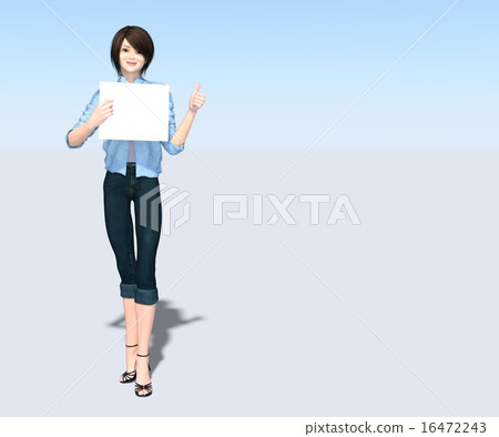 有藍色襯衣和牛仔褲的少婦燙髮3DCG例證材料 有藍色襯衣和牛仔褲的少婦燙髮3DCG例證材料 16472243