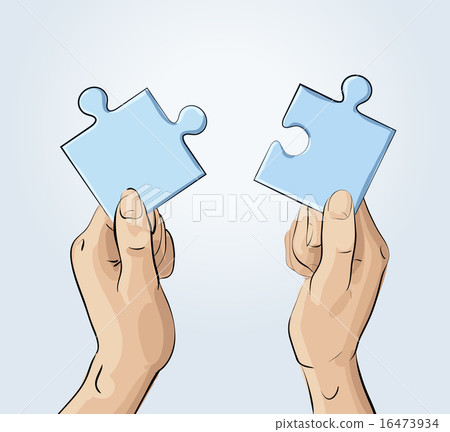 Two hands holding pieces of the puzzle 16473934