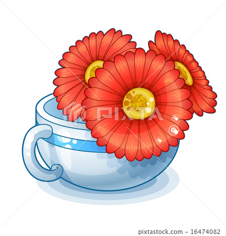 Red flowers in cup isolated on white background Red flowers in cup isolated on white background 16474082
