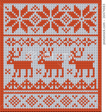 Knitted pattern with reindeer and jacquard flowers 16474083