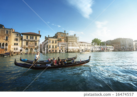 two gondolas in sunset time, Venice, Italy 16474557