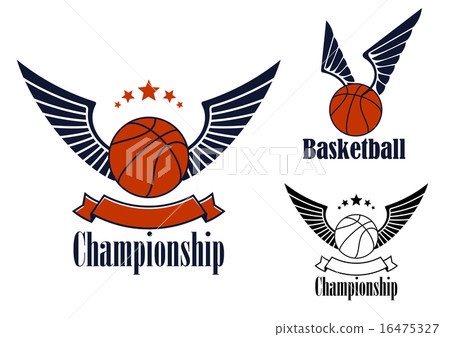 Basketball game emblems with winged balls Basketball game emblems with winged balls 16475327