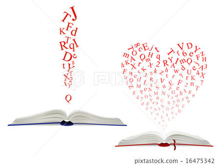 Alphabet letter cloud above an open book Alphabet letter cloud above an open book 16475342