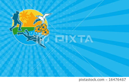 Business card Hiker Scuba Diver Island Tropicbird  16476487