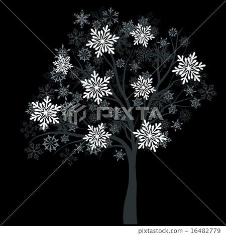 Winter tree with snowflakes 16482779