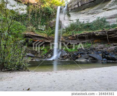 Deep forest waterfall with sand beach Deep forest waterfall with sand beach 16484381