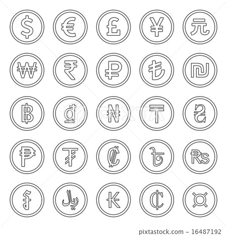 Currency Icons Set. Outlined black Currency Icons Set. Outlined black 16487192