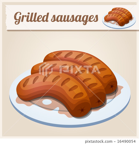 Grilled sausages. Detailed Vector Icon Grilled sausages. Detailed Vector Icon 16490054