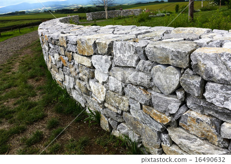 Happy heart shaped stone on the right side of the stone fence in the movie location of Biei town 16490632