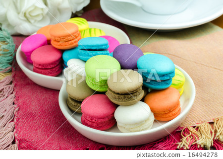 Colorful macarons on white plate Close up image Colorful macarons on white plate Close up image 16494278