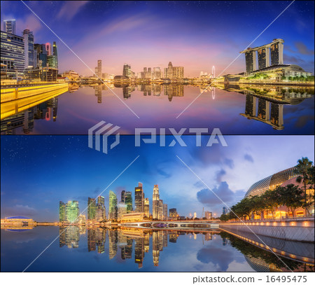 Set of Singapore Skyline and view in Marina Bay 16495475