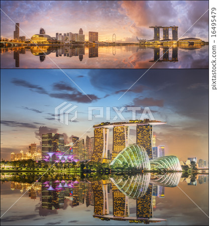 Set of Singapore Skyline and view in Marina Bay 16495479