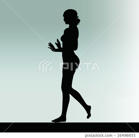 woman silhouette with hand gesture push or stop 16496655