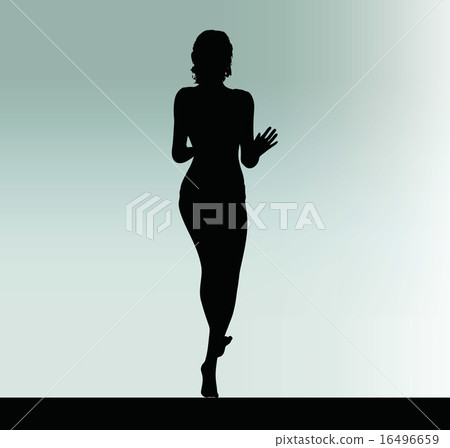 woman silhouette with hand gesture push or stop 16496659