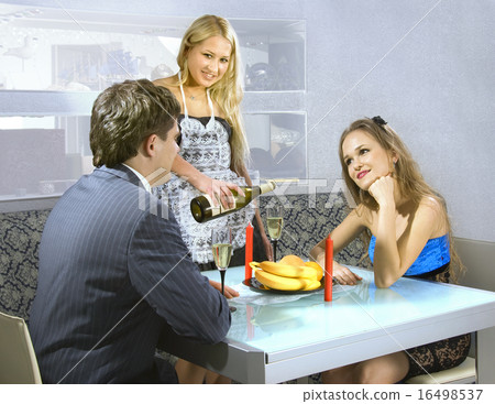young courting couple and waitress young courting couple and waitress 16498537