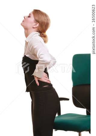 Businesswoman with backache back pain isolated 16500623
