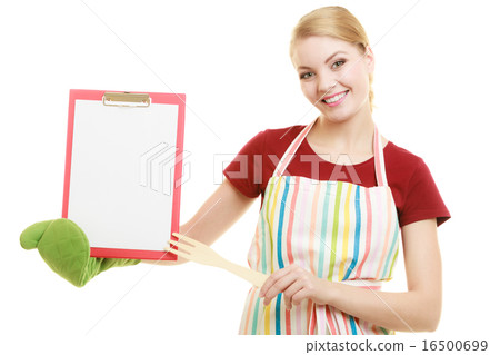 housewife holding clipboard with copy space for text. housewife holding clipboard with copy space for text. 16500699