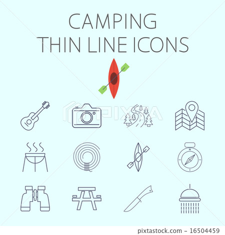 Camping related flat vector icon set - Stock Illustration [16504459 ...