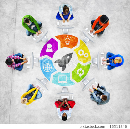 Group of People in Circle with Technology Concept Group of People in Circle with Technology Concept 16511846