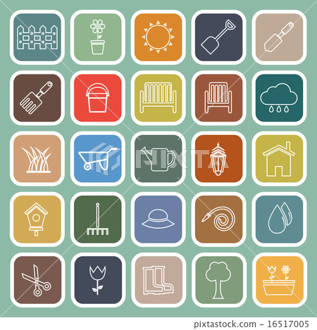 Gardening line flat icons on green background 16517005
