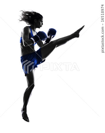 woman boxer boxing kickboxing silhouette isolated 16518974