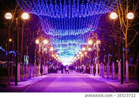 Festive Illumination On Street In Gomel. New Year In Belarus. Festive Illumination On Street In Gomel. New Year In Belarus. 16523712