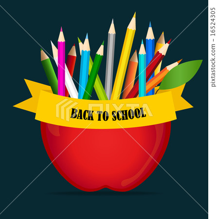 Welcome back to school with Apple and Color pencils background, Welcome back to school with Apple and Color pencils background, 16524305