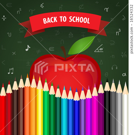 Welcome back to school with Apple and Color pencils background, 16524332