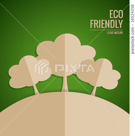 Ecology concept. Paper cut of tree on green background. Vector i 16524356